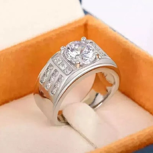Mens Solitaire Ring 1.10 CT Round Cut IGI Lab Grown Diamond Ring 950 Platinum - Picture 8 of 12