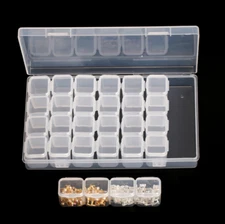 28 Cells Nail Art Storage Case Rhinestones Gems Accessories Clear Plastic Box