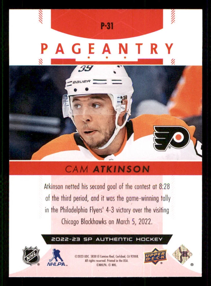2022-23 SP Authentic Pageantry Red #P31 Cam Atkinson - Image 2 of 2