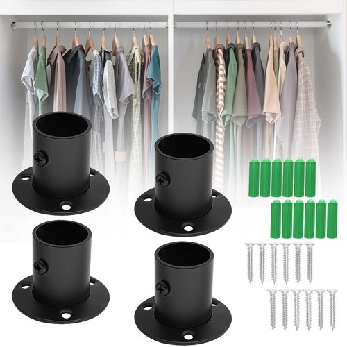 4pcs Closet Pole Socket Set Wardrobe Rod Bracket 1 Inch Curtain Rod Support Brac