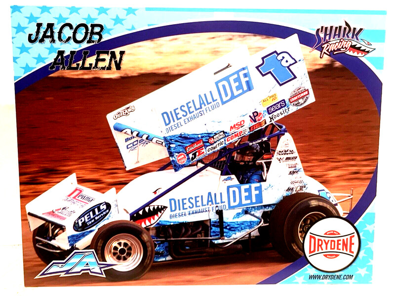 2019 SHARK RACING JACOB ALLEN #1a WOO 410 SPRINT CAR DIRT DIESEL ALL DE POSTCARD