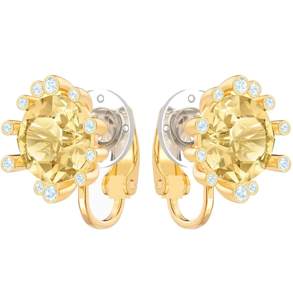 Swarovski Women's Clip Earrings Olive Gold Tone Plated Brown Crystal 5485463