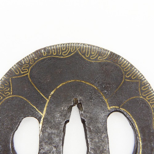 Tsuba Heianjo Inlaid Iron Japanese Antique Sword Fitting Samurai Tanto Wakizashi - Picture 12 of 23