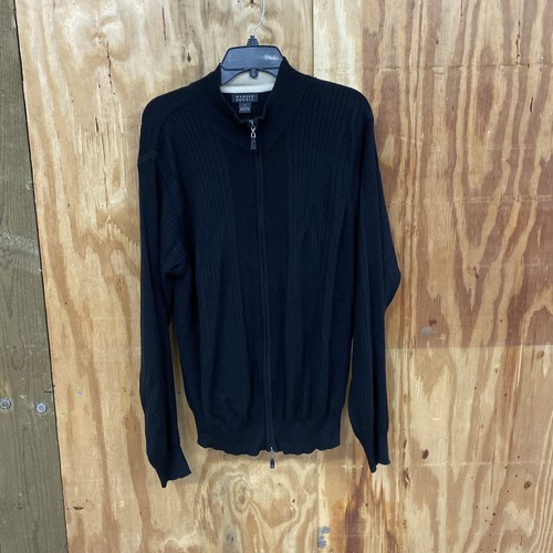 Mens Black Silk Cashmere Blend Sweater Full ZipUp Size L