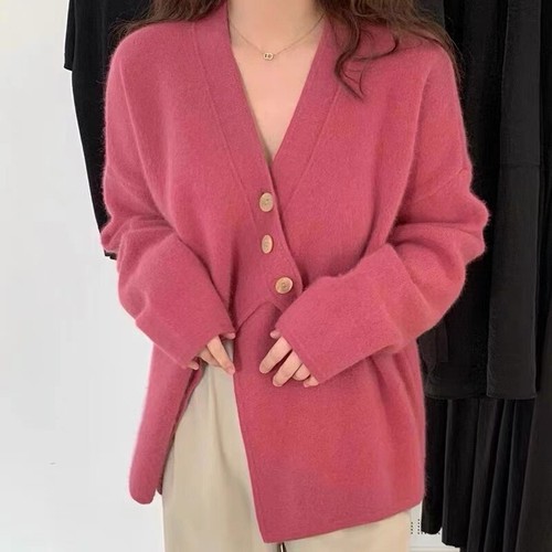 Womens Winter Buckle Sweater Coat Cardigan Knitwear V-Neck Loose Casual Thicken - Bild 1 von 11