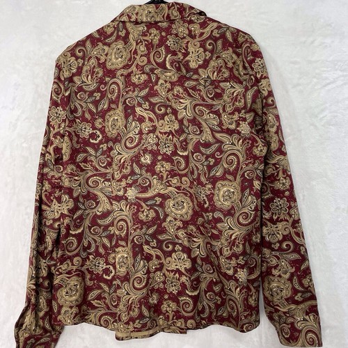 Vintage Talbots Paisley Blumen Hemd Damen 16 Knöpfe Wolle Seide weinrot creme USA NEUWERTIG - Bild 12 von 13