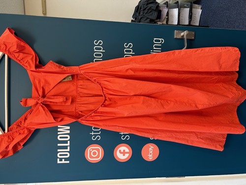 Compania Fantastica Orange Cotton Midi Sundress Ruffle Sleeves Size XS Preloved - Imagen 6 de 7