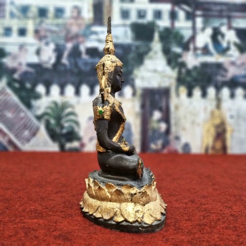 11" Thailand Emerald Buddha Statue Gold Gilt With gemstone Meditate On Lotus - Picture 5 of 12