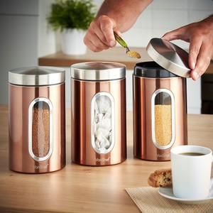 Addis Set Of 3 Copper Tea Coffee Sugar Canisters Jar With Window Image Is Loading Addis Set Of 3 Copper Tea Coffee Sugar