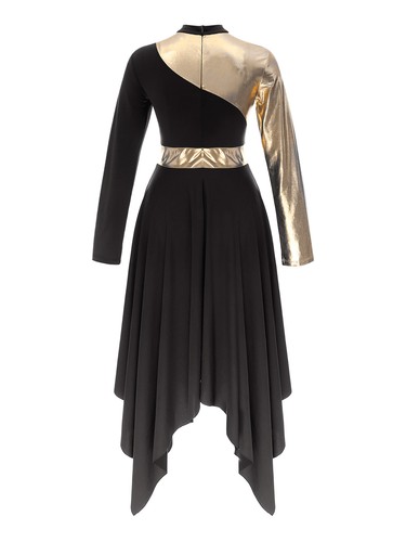 Damen Tanzkleid Eiskunstlauf-Kleid Langarm Ballettkleid Asymmetrisch Tanz Kostüm - Bild 23 von 95