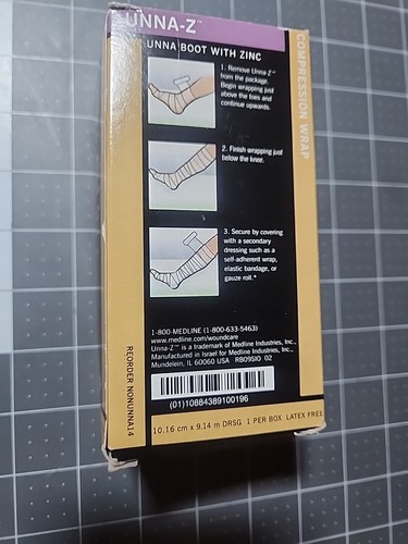 Medline Unna-Z Zinc Paste Bandage 4"x10 yds Compression Wrap Wound Care - Picture 4 of 6