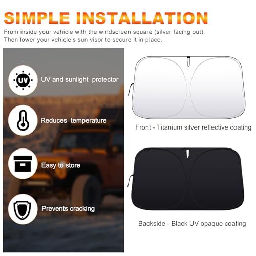 Car Windshield Sun Shade, 57"×31.5" Auto Front Window Reflector Sunshade M - Picture 4 of 7