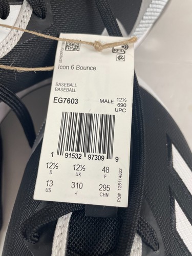Adidas Icon 6 Bounce Metal Baseball Cleats Black White Mens Size 13 EG7603 NEW - Picture 8 of 8