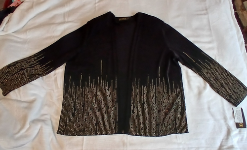 NWT - Black Velvet Jacket with Gold Waterfall Accents Sz XL PICADILLY FASHIONS - Picture 3 of 13