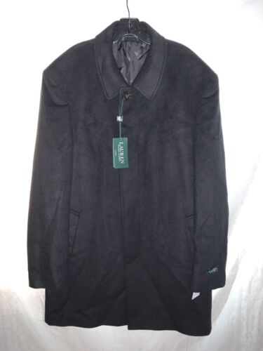 LAUREN RALPH LAUREN Men's Black Wool Blend Button Front Overcoat Jacket 48 Long - Picture 2 of 7