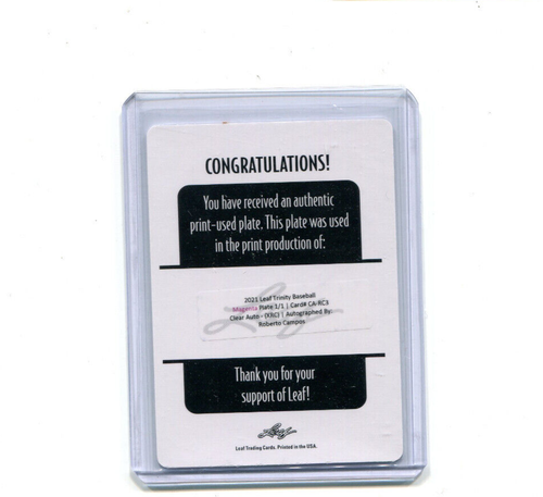 2021 Leaf Trinity Magenta Autographs Roberto Campos Auto Printing Plate 1/1 - Picture 2 of 2