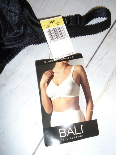 34C Neu mit Etikett schwarz Nylon ungefüttert ohne Bügel BALI doppelter Halt BH #3820 34C - Bild 3 von 5