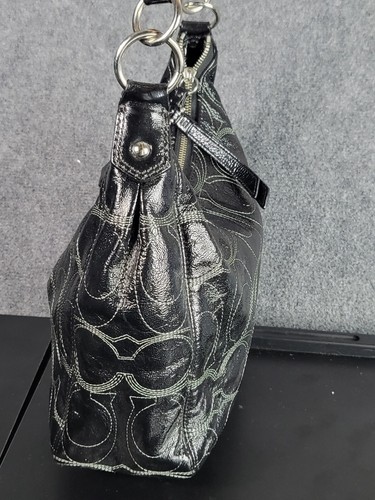 COACH SIGNATURE STITCHED BLACK PATENT LEATHER HOBO BAG E1261-F19282 Designer - Picture 5 of 11