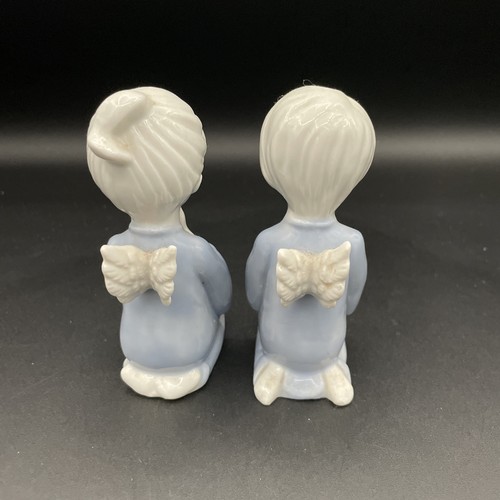 Vintage AJ Weil - Junge & Mädchen kniend betend Engel - blau-weiß Porzellan - Bild 3 von 7