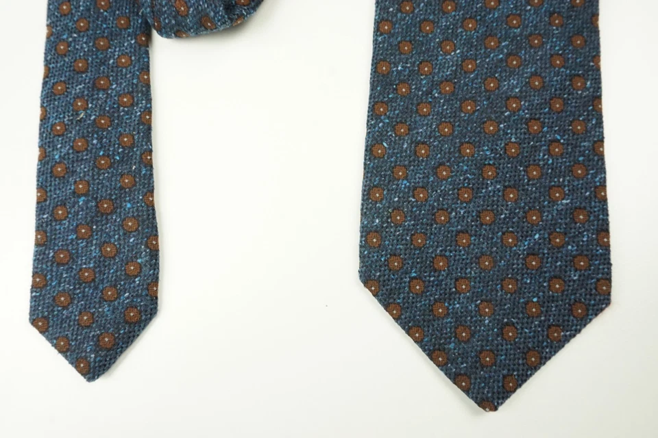 Corbata Cesare Attolini Denim Azul Caramelo Marrón Polkadot Tejida Mezcla Seda TOTALMENTE NUEVA Foto 3 de 4