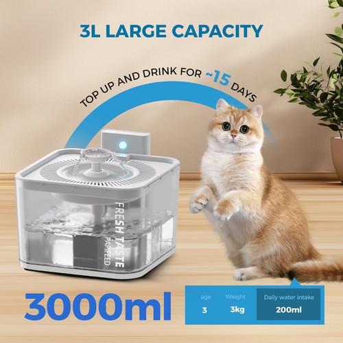 PAPIFEED Wireless Cat Water Fountain, 106oz/3L Battery Operated Pet Water Fou... - Picture 8 of 9