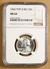 1964 P Washington Quarter 'Type B Reverse' NGC MS64