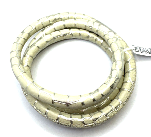 Brighton Woodstock Beige & Silver Snakeskin Triple Leather Bracelet 23in NWT - Picture 2 of 6