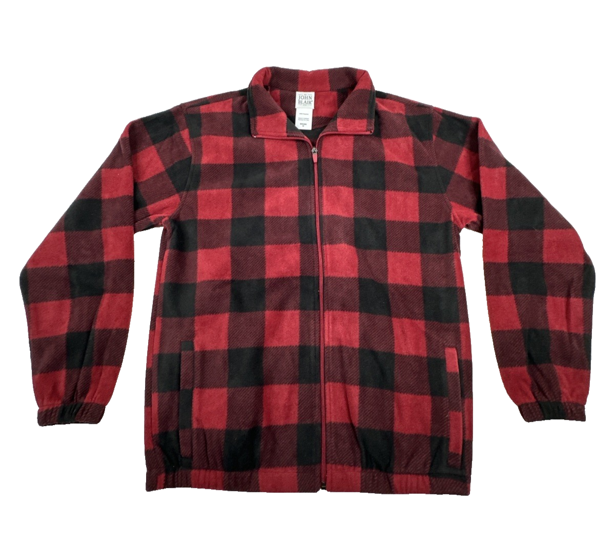 John Blair Full Zip Black & Red Buffalo Plaid Fleece Jacket. Men's Size M