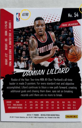 Damian Lillard 2016 Panini Revolution Astro #54 - Picture 2 of 2