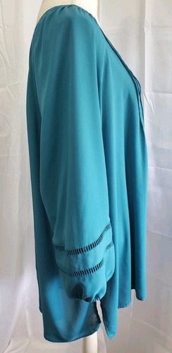 Catherines Peasant Top Sz 3X Women Blouse Boho Front Pintuck Ladder Lace Trim - Picture 6 of 8