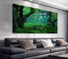 Green Forest Canvas Wall Art Living Room Decoration Big Trees Nature Picture ...
