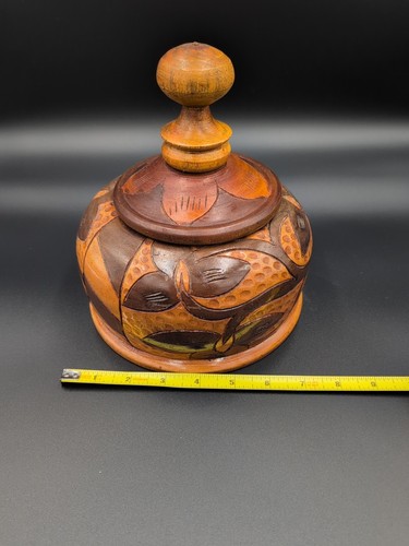 Vintage South East Asian Carved Lidded Wooden Round Bird Box - Picture 7 of 8