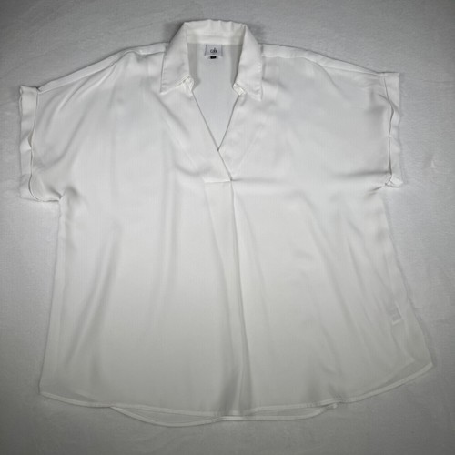 Cabi weiße Bluse XL extra großer Kragen V-Ausschnitt Kurzarm Tunika Bluse - Bild 2 von 8