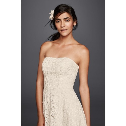 Galina Floral Cutout Eyelet Lace Tea Length Strapless Wedding Reception Dress-2 - Picture 3 of 8