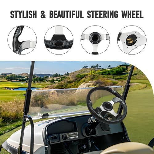 Golf Cart Steering Wheel, Universal 12.5" PVC Vinyl Leather 6 Bolt Aluminum - Picture 5 of 7