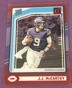 2024 Panini Clearly Donruss JJ McCarthy Red Rated Rookie /99 Vikings RC RARE