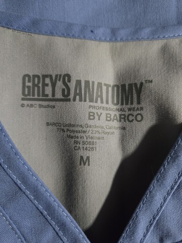 Grey's Anatomy Scrub Top size M-Ceil Blue Classic V-Neck-Chest 21.5"/L 27" - Picture 3 of 4