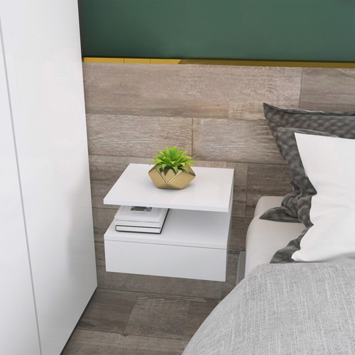 HOMCOM Nightstand Set of 2, Wall Mounted Bedside Cabinet, White - Picture 9 of 11