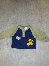 Disney Baby Pooh 68 Blue Green Shirt 18M Baseball Buttons