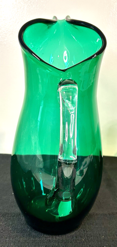 Brocca vintage Blefeld & Co verde soffiata a mano con 6 bicchieri abbinati - Foto 5 di 14