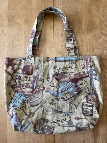 Vintage Trader Joe's Tote Bag Kitchen Utensils Canvas Fabric Made In The USA - Picture 2 of 19