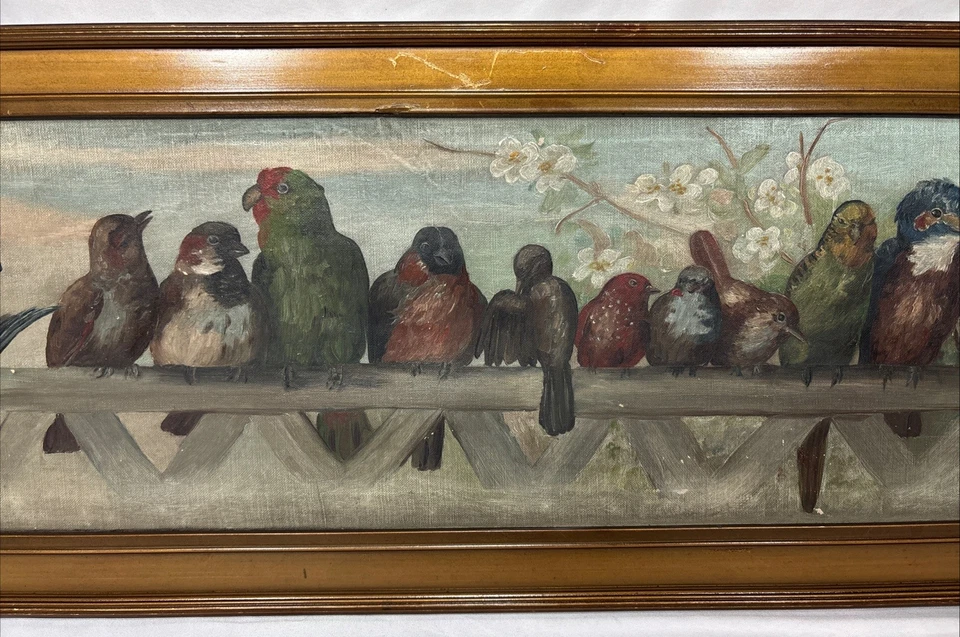 Antigua pintura al óleo original "Nuestras mascotas emplumadas" pájaros después de Paul De Longpre Foto 3 de 4