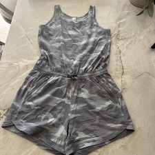 Athleta Girl Size 12 Camo Gray Sleeveless Romper with Pockets and Elastic Waist