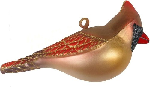 Nordkardinal weiblicher mundgeblasener Glasschmuck handbemalt Cobane Vogel