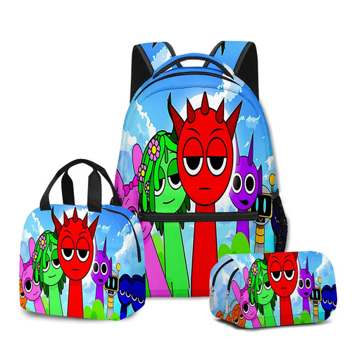Novelty Sprunki- 3D Printed 3pcs/Set Notebook Backpack Lunch bag Pencil Case - Picture 20 of 48