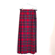 Vintage Laird Portch Of Scotland Pleated Kilted Skirt Size M Red Tartan Plaid