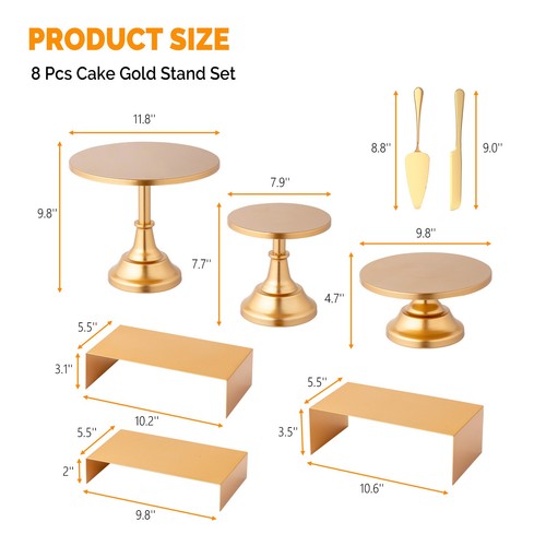 8Pcs Elegant Gold Dessert Stands - Food-Safe Metal Cake Displays for Weddings - Picture 2 of 8