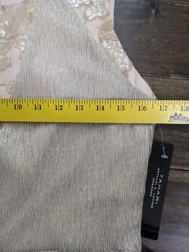 Midikleid Tahari Beige Plissee Metallic Jacquard Gold Schimmer 8 Neu Wunderschön - Bild 5 von 12
