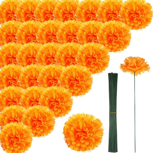 200 Pack Artificial Marigold Flower with Stems Bulk 3.5 Inch Silk Marigold Fa... - Picture 8 of 8