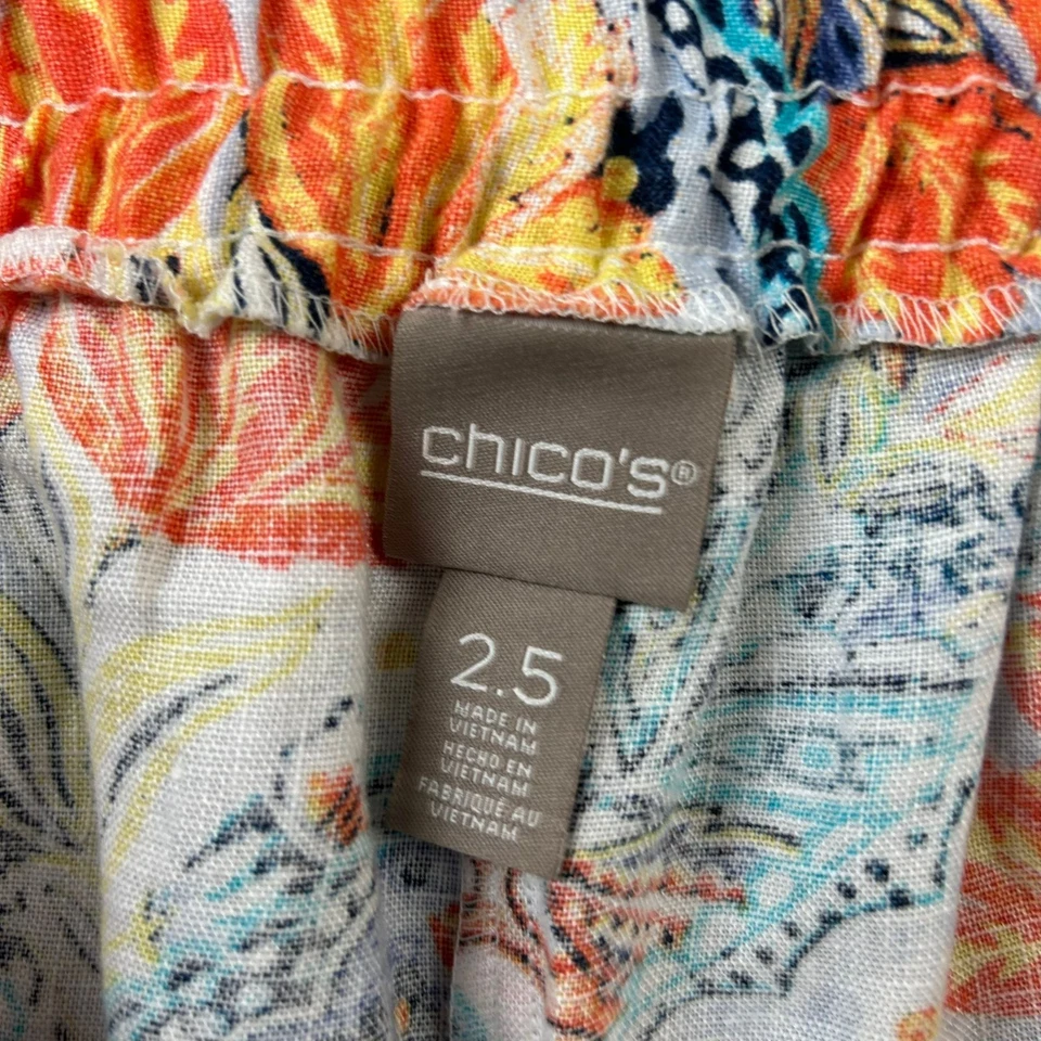 Pantalones Chicos Mujer 14 Naranja Floral Lino Frente Plano Pull On Talla 2.5 Foto 2 de 4